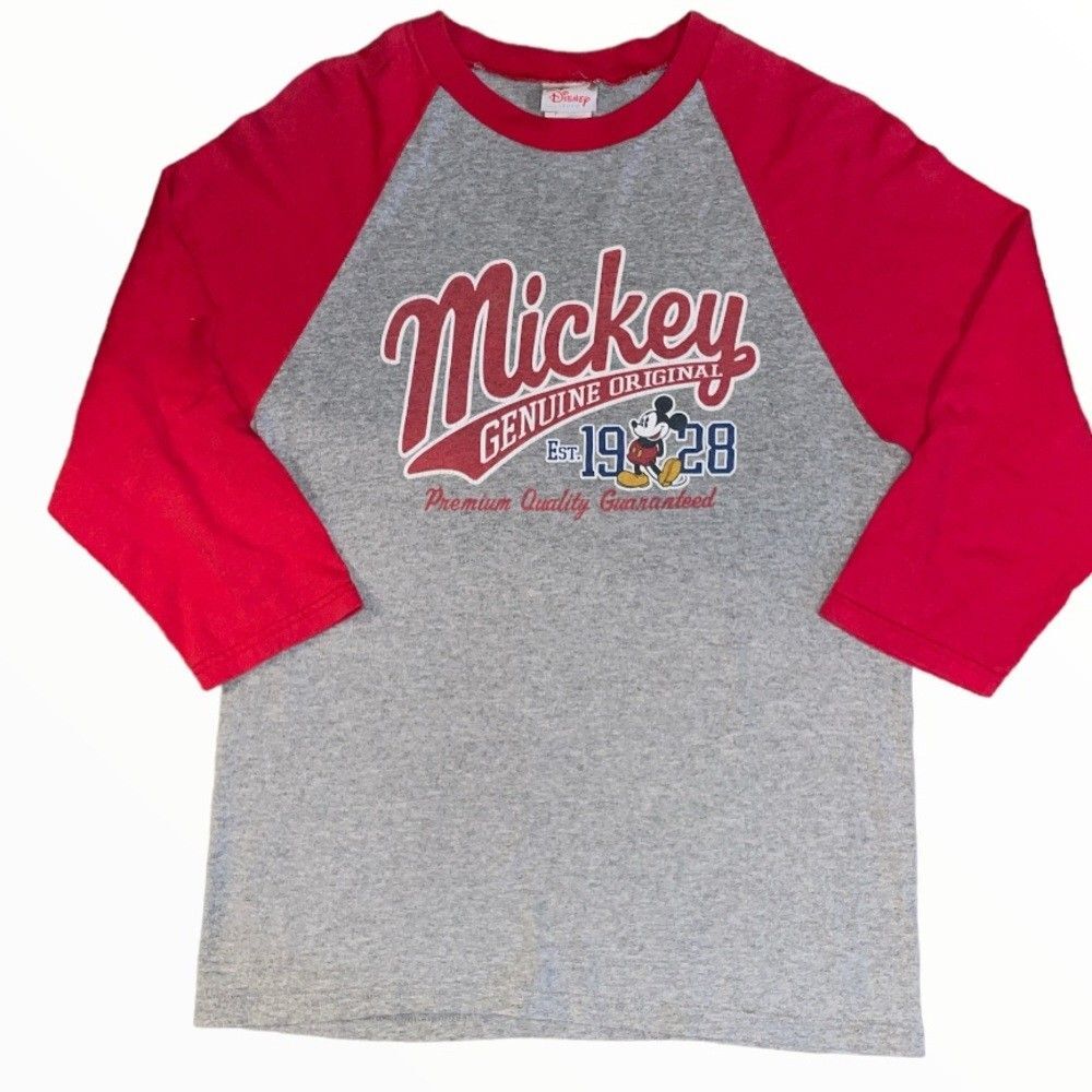 Mickey Baseball Tee Men’s Small Disney Store Y2K Red Gray Retro Vacation